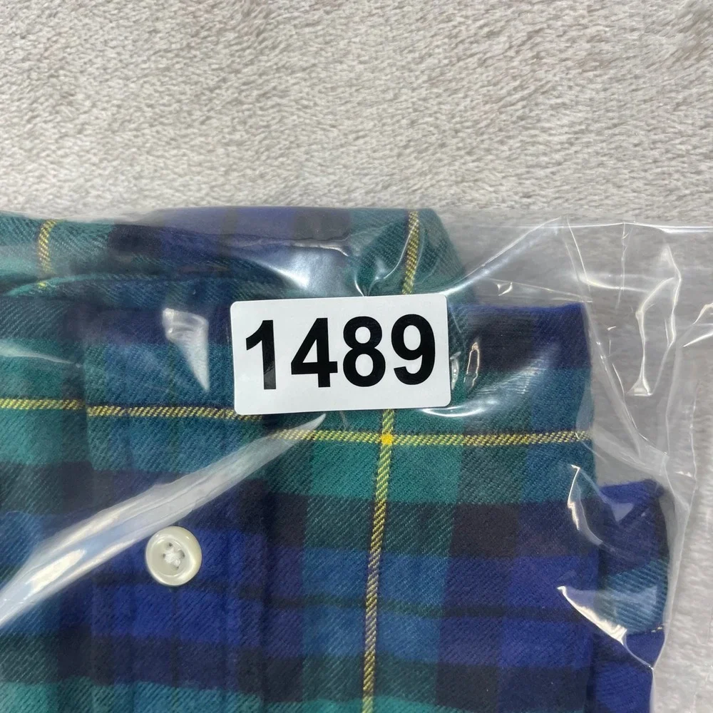 Ralph Lauren Flannel Shirt‎ Mens Medium Blue Green Plaid Classic Fit Button Down